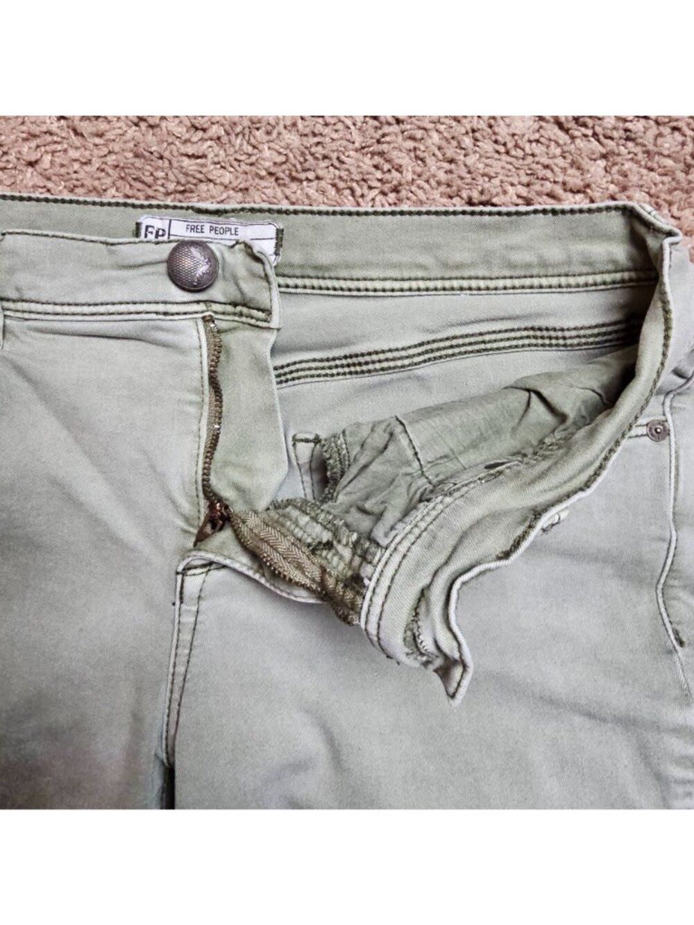 Free People Jeans Womens 30 31x25 Olive Green Slim Straight Ankle Denim Stretch - Picture 3 of 8